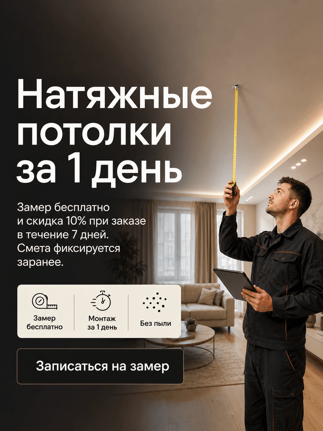 Потолки за 1 день