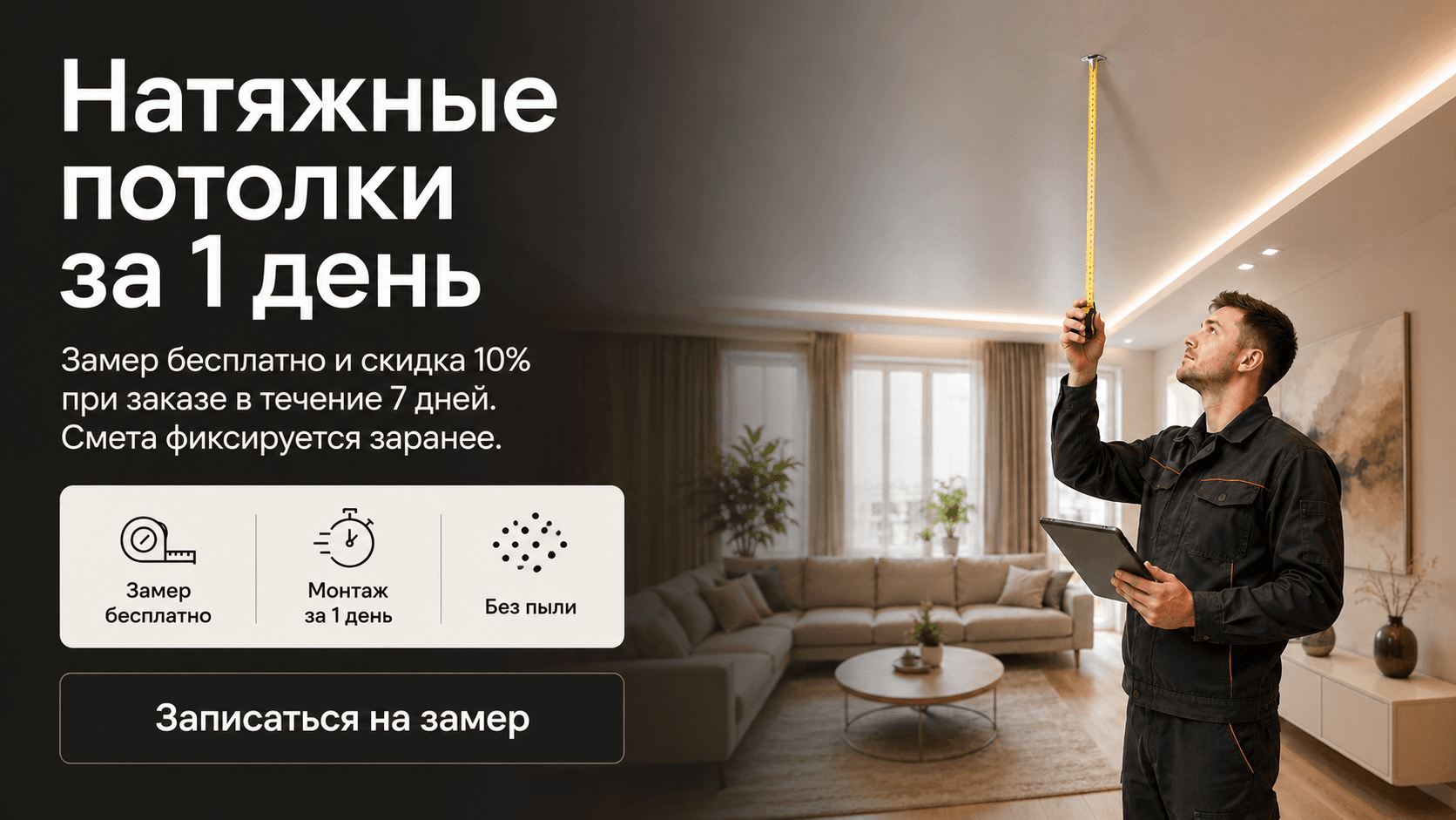 Натяжные потолки за 1 день